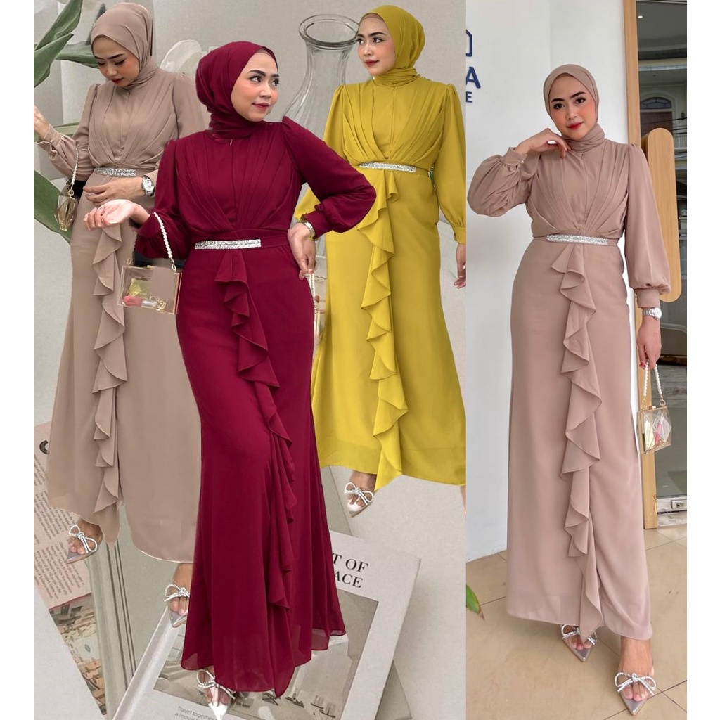 Siena Long Dress Ceruti Baju Kondangan Gratis Ikat Pinggang Swaroski Gamis Pesta Busui Friendly Gaun Prewedding Seragam Bridesmaid