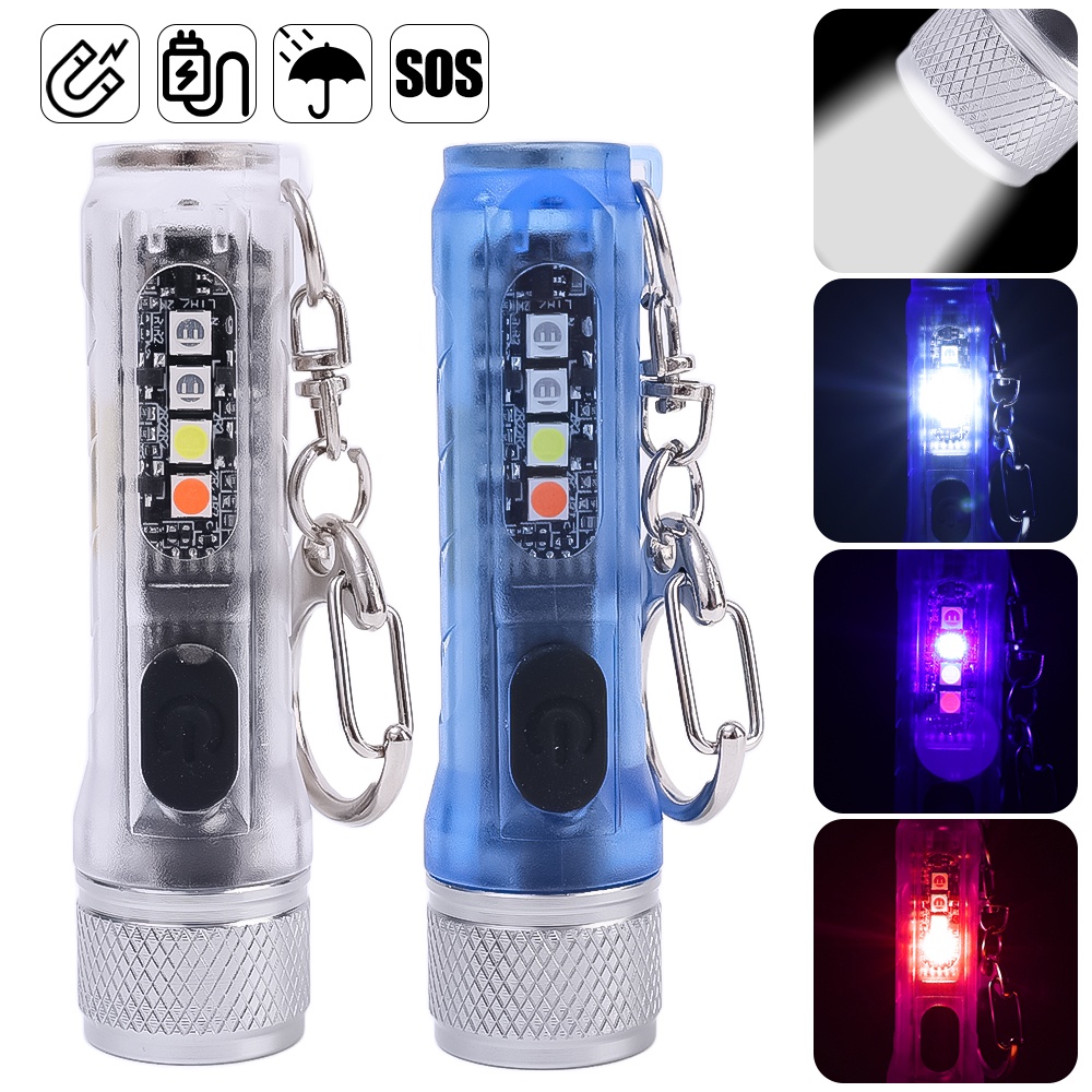 Hot Sale/Senter Cas Tipe-C Portabel Saling Menarik Multifungsi LED Rechargeable Torch Waterproof Senter Gantungan Kunci Mini Senter Jarak Jauh Untuk Camping