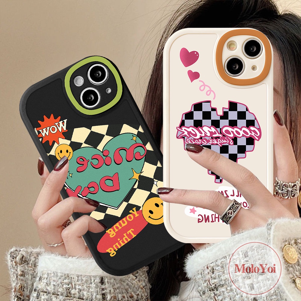 IPHONE Kompatibel Untuk Iphone13 11 12 14 Pro Max7 8 6 6s Plus XR X XS Max14 Plus SE 2020lucu Smile Love Hati Papan Catur Casing Ponsel Shockproof Soft TPU Back Cover