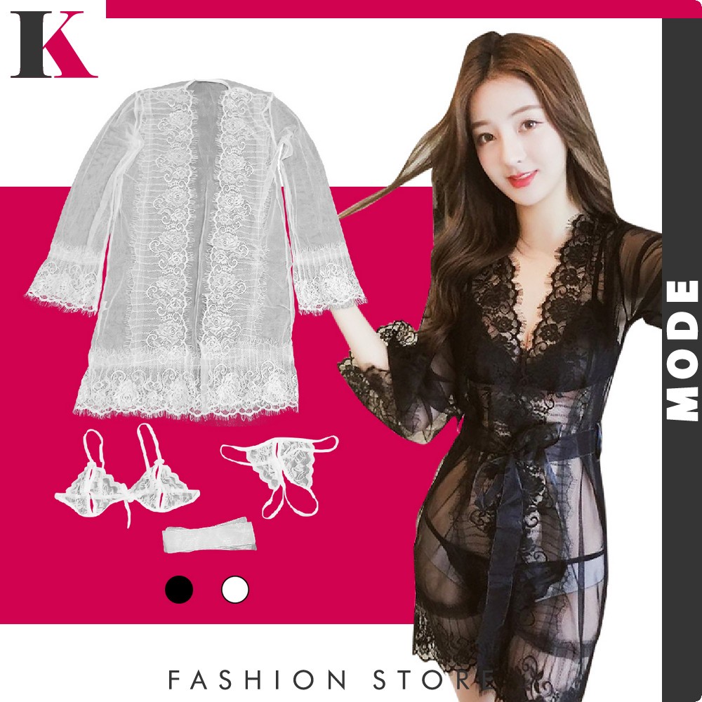 Baju Tidur Lingerie Set Bra dan Celana Dalam Motif Renda Bunga Wanita Sexy / Set Lace Piyama Seksi W