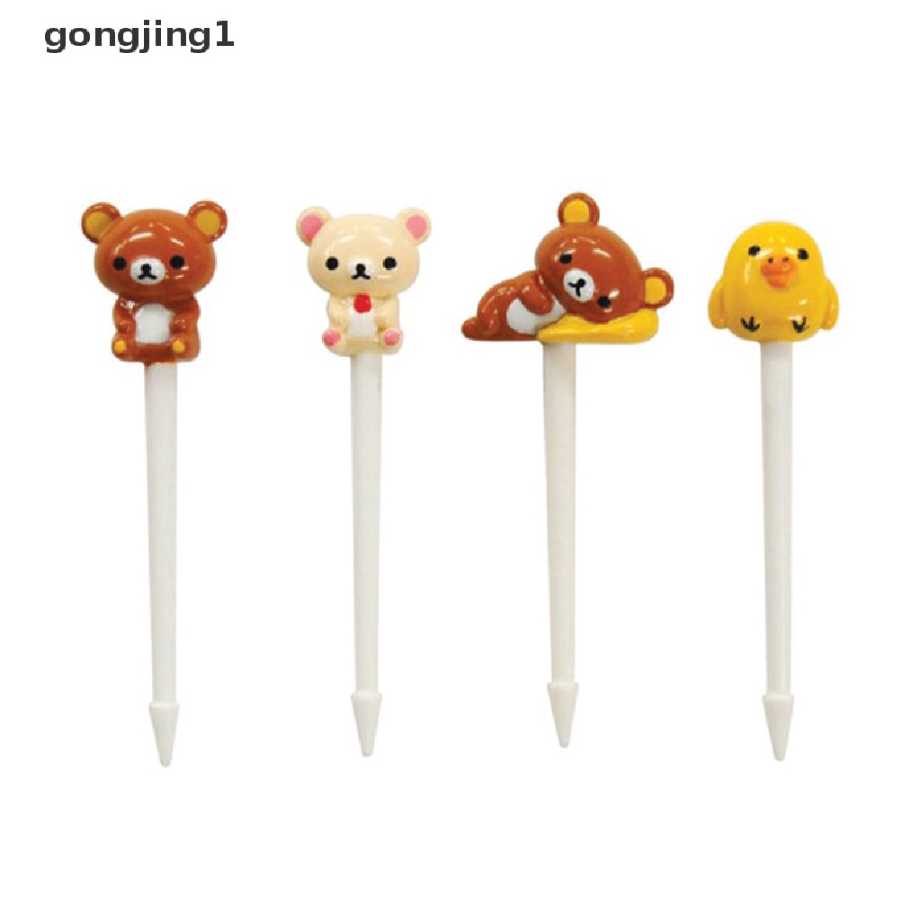 Ggg 8pcs Pilihan Makanan Hewan Bear shaped Mini Forks Anak Lucu Garpu Buah Bento Decor ID