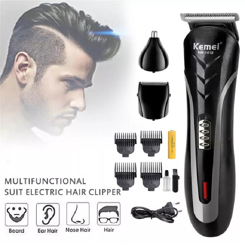 ORIGINAL KEMEI Mesin Pencukur Rambut 3in1 Alat Cukur Rambut Kumis Jenggot Bulu Hidung Potong Rambut Cas Elektrik Tanpa Kabel Hair