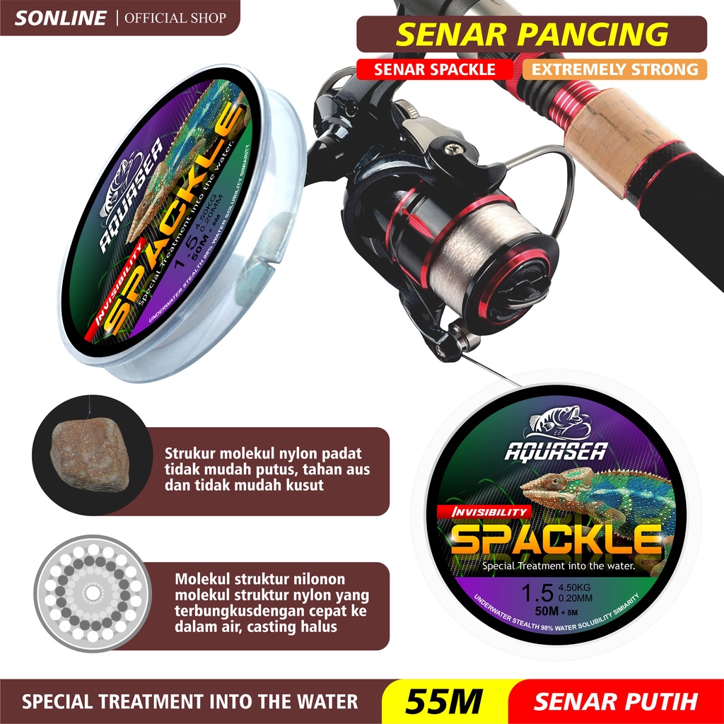 SONLINE Senar Pancing Warna Putih Nilon Garis Fishing Line Memancing Garis Sub Utama Senar Pancing Ikan Line Fishing Speckle Bunglon Senar Pancing Nilon Senar Titik Tak Terlihat Garis Invisible Line Nylon