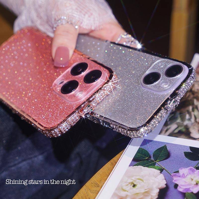 IPHONE Bingkai Bor Kepala Ular Logam Serbuk Glitter Akrilik Plat Belakang Casing Ponsel Untuk Iphone14 13 12 11 Pro Max Plus Penutup Berlian Mewah Untuk Iphone12Mini iPhone14Plus