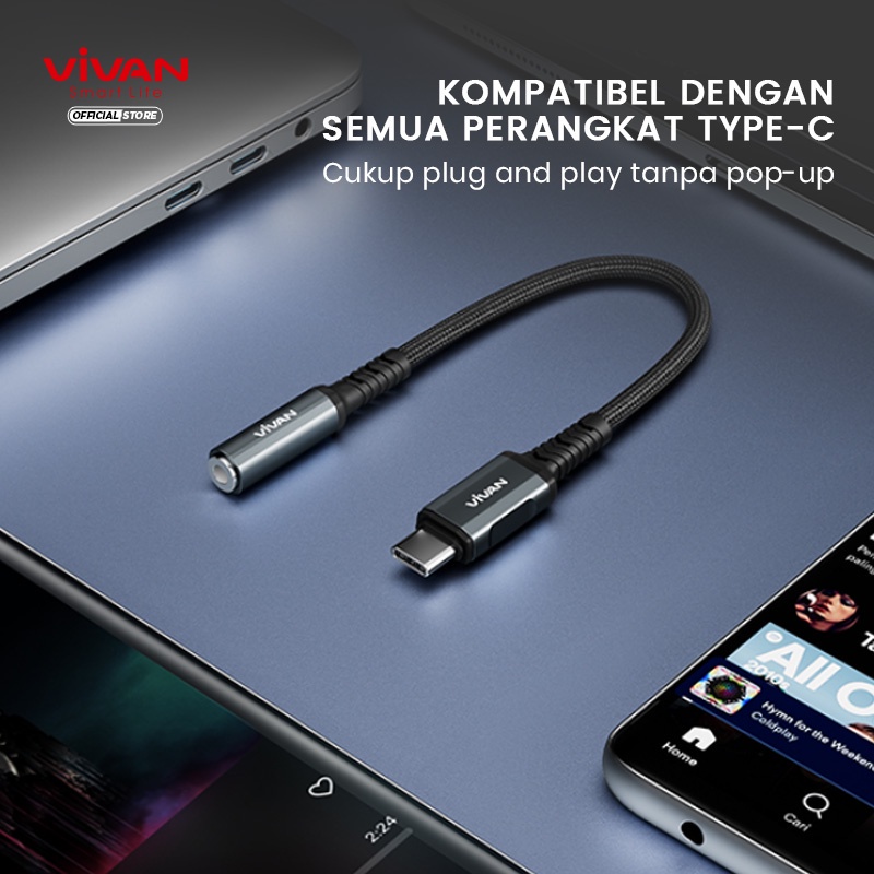 VIVAN Kabel Converter Type C to Jack AUX 3.5mm VAC01 Audio All in One-Garansi Resmi original