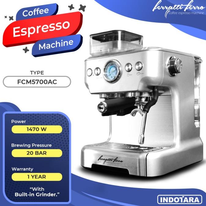 Mesin Kopi Espresso dengan Grinder Kopi Ferratti Ferro FCM-5700AC stok ada terus