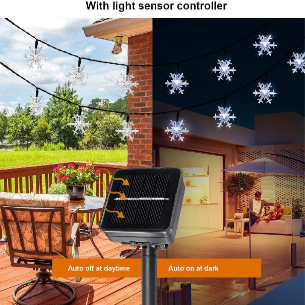 ღ 6.5M Led Solar Kepingan Salju Lampu Taman Rumah Natal Solar Lampu Hias Liburan Pernikahan Garland Dekorasi Lampu