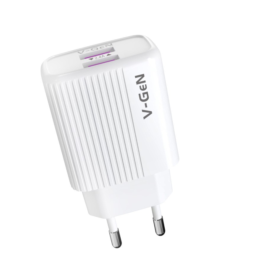Adaptor Charger V-GeN VTC2-22 2.4A Dual Port USB Travel Charger VGEN