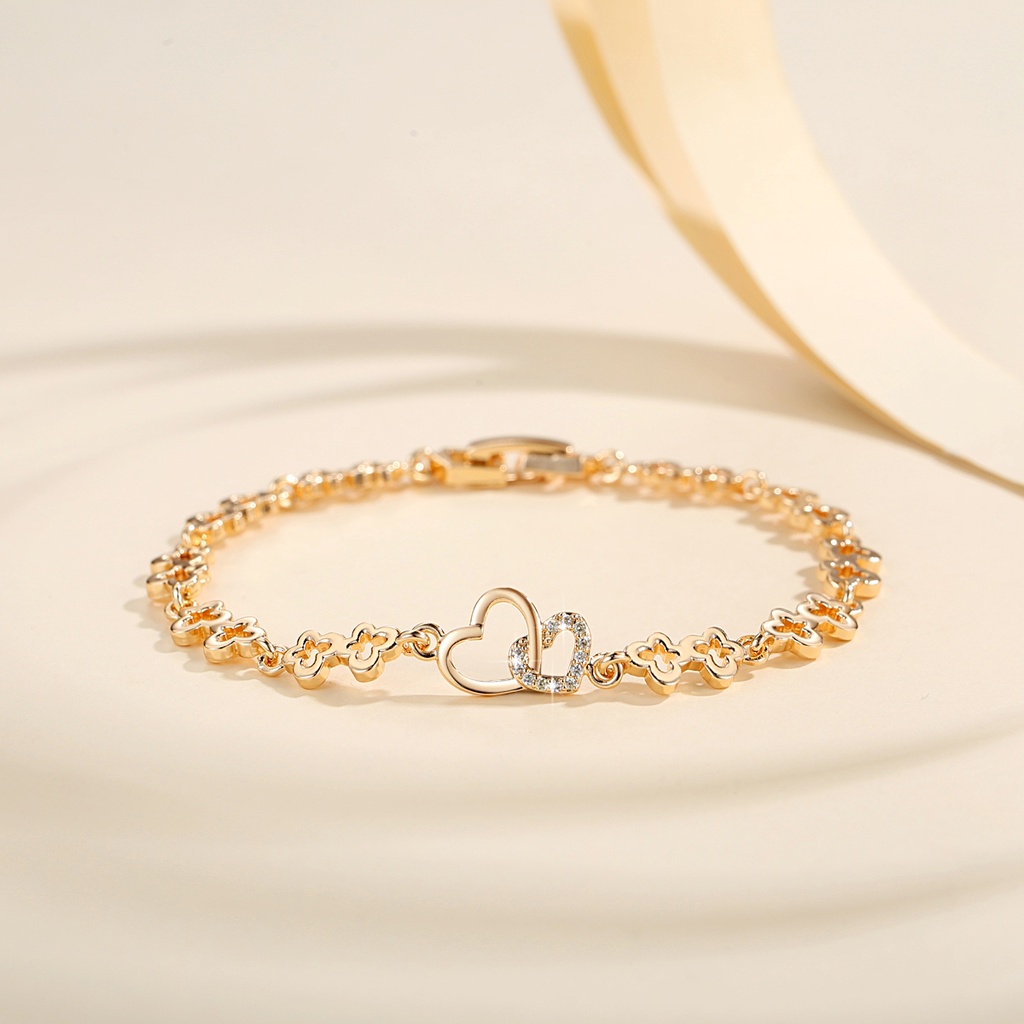 Y900 [COD✔]Gelang Heart Rantai Kupu Lapis Emas Berlian Melubangi Aksesoris Fashion Wanita Gelang Dewasa