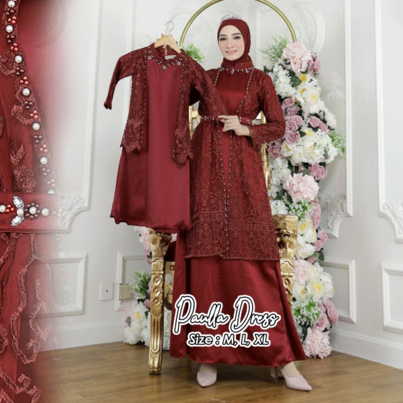 Permata Olshop / Couple Kebaya Gamis Paula Couple Ibu dan Anak / Kebaya Gamis Modern / Gamis Pesta Mewah / Gamis Modern / Gamis Kondangan