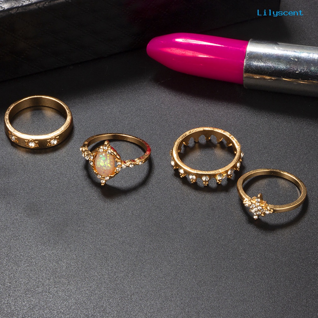 [LS]13Pcs /Set Cincin Fashion Bersinar Berlian Imitasi Mahkota Bulan Bintang Knuckle Ring Untuk Pesta