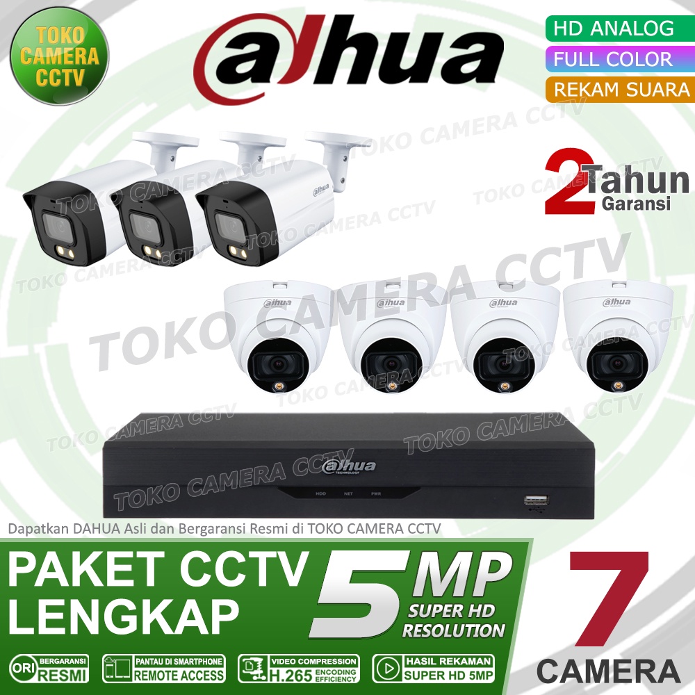 PAKET CCTV DAHUA 5MP 3K FULL COLOR AUDIO 8 CHANNEL 7 KAMERA COLORVU