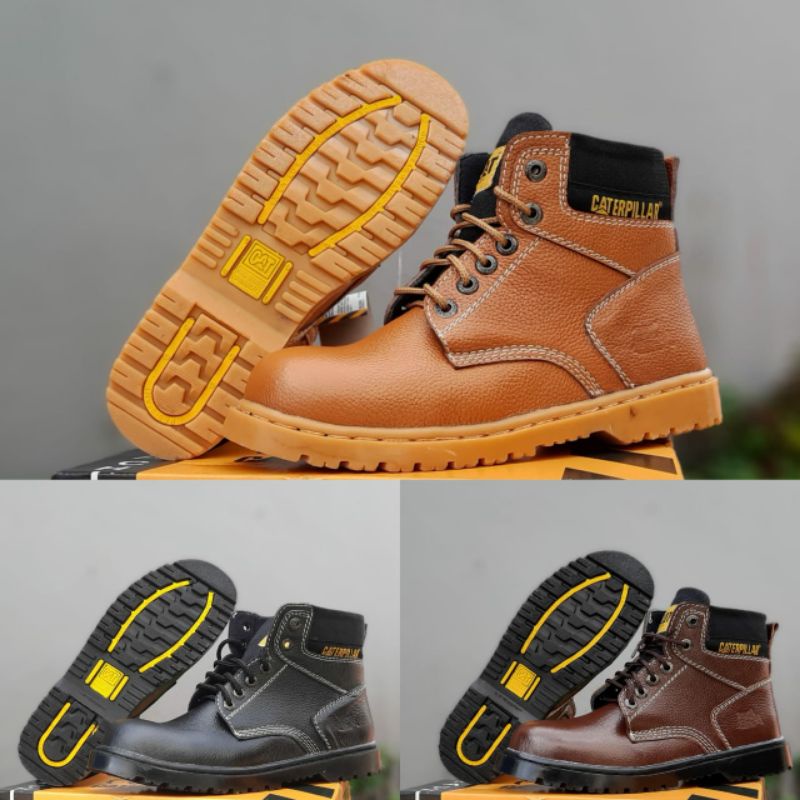 Sepatu Safety Sepatu Proyek Caterpillar ujung besi bahan kulit asli