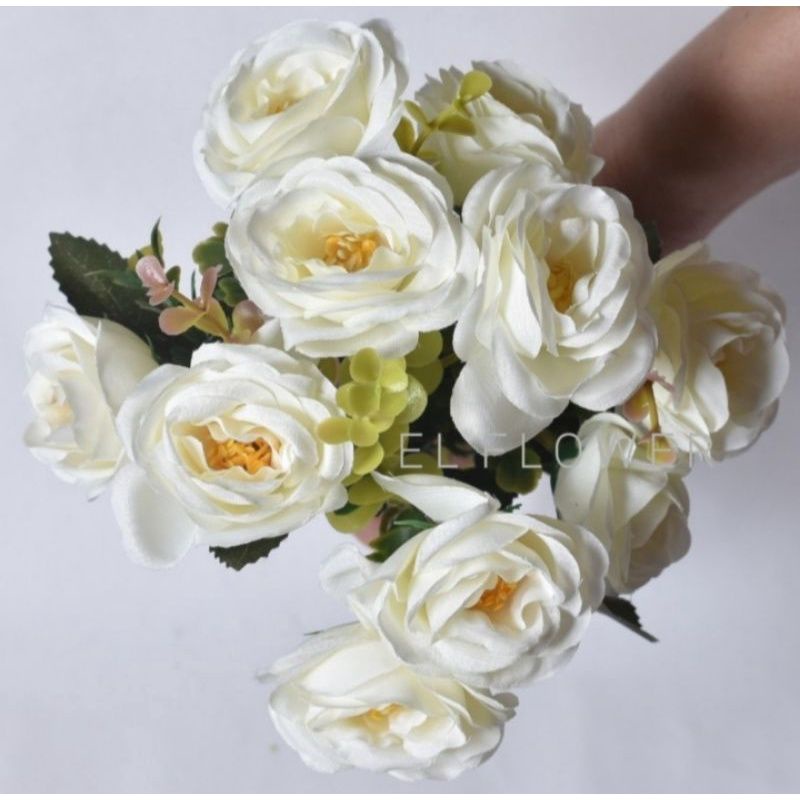 Mawar Rose Rustic 10 Kuntum Bunga Artificial Warm White BUNGA ARTIFICIAL BUNGA PLASTIK WARNA PUTIH U