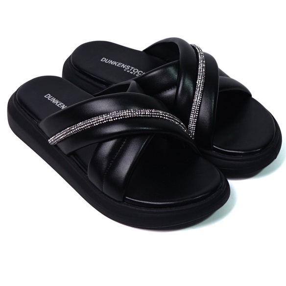 SARASARA YUK - Dunkenstock MONIC Sandal Wanita Silang Tinggi 4cm Size 36 - 40 Selop Tidak Licin Sendal Beleza Wedges Slop Birken Rumah Belleza 37 38 39 Warna Black Hitam Sara Sara Kekinian Premium Terbaru Shoes Ori Original Mall Official Store