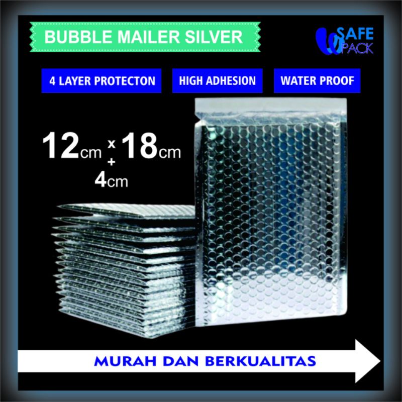 

amplop bubble mailer packing envelope polymailer packaging waterproof shockproof 12cm x 18cm warna alumunium silver foil murah berkualitas