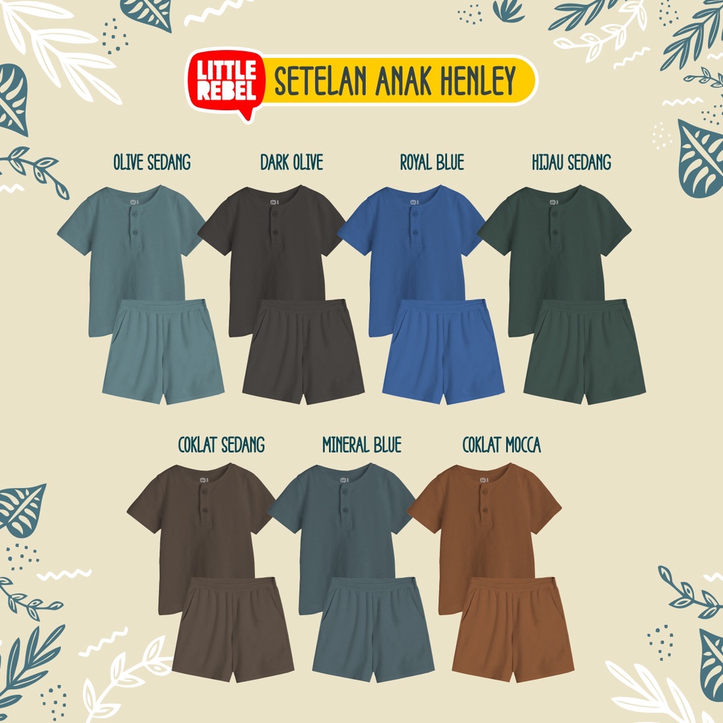 Littlerebel Setelan Oneset Anak Laki Laki Set Perempuan Henley Polos Unisex 1 - 5 Tahun Unisex