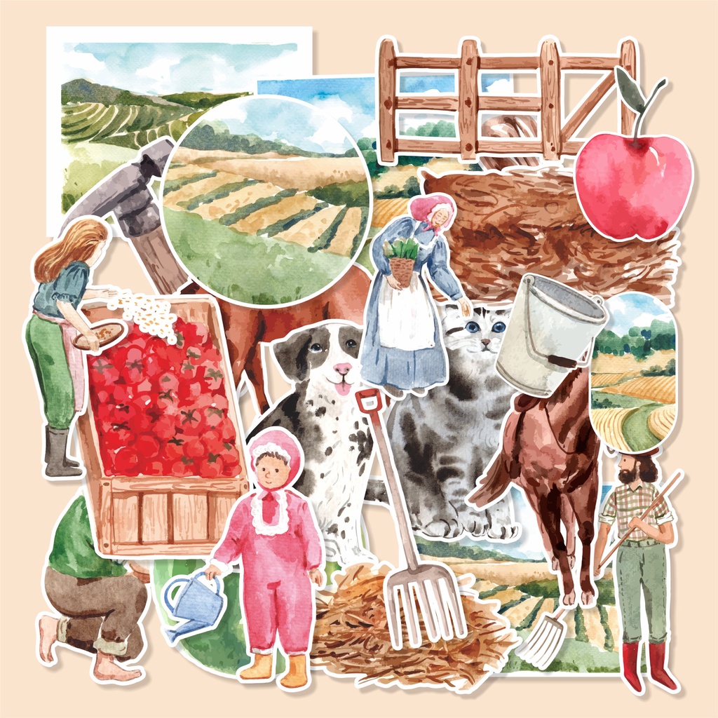 

( 50 pcs )FARM-watercolor/stiker satuan/random label /murah