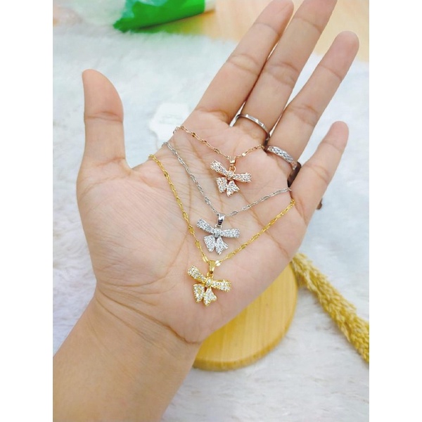Kalung Titanium permata pita Wanita stainless
