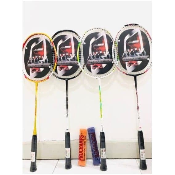 Raket Raket Badminton Senar Bahan Carbon + Tas + Grip Import Dewasa Anak