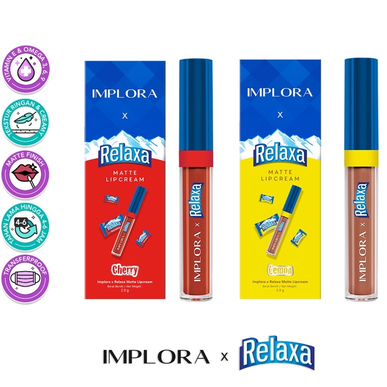 Ningrum - Lipcream Implora x Relaxa Matte New Relaxa Cherry &amp; Lemon Limited Edition Lip Cream Matte 100% Original Tahan Lama - 5102