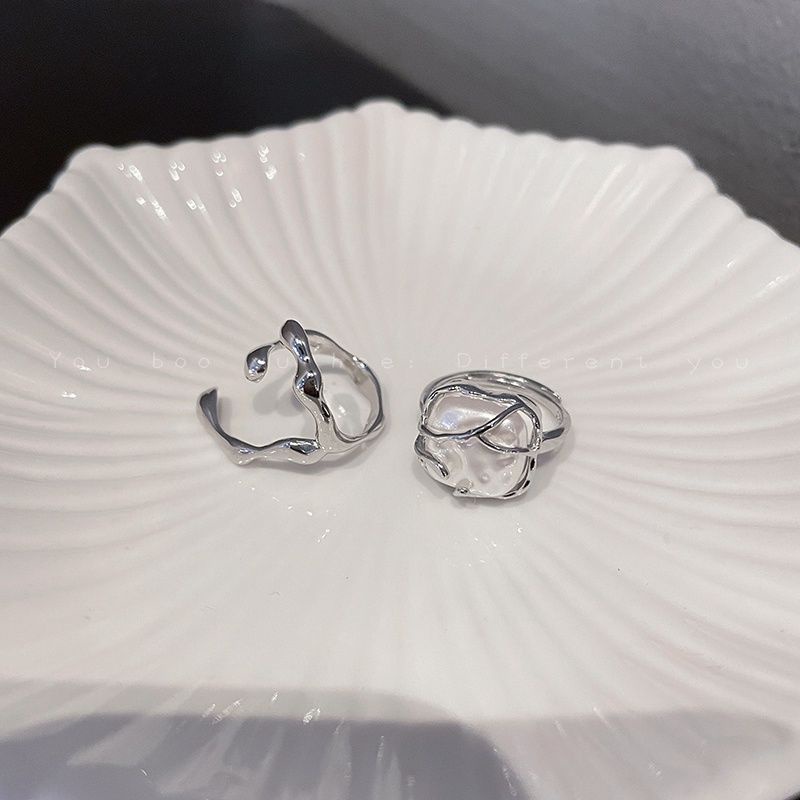 Tama Abstract Silver Ring Set | Cincin Perak Vintage Adjustable, Cincin Pria Wanita, Gaya Retro, Mod