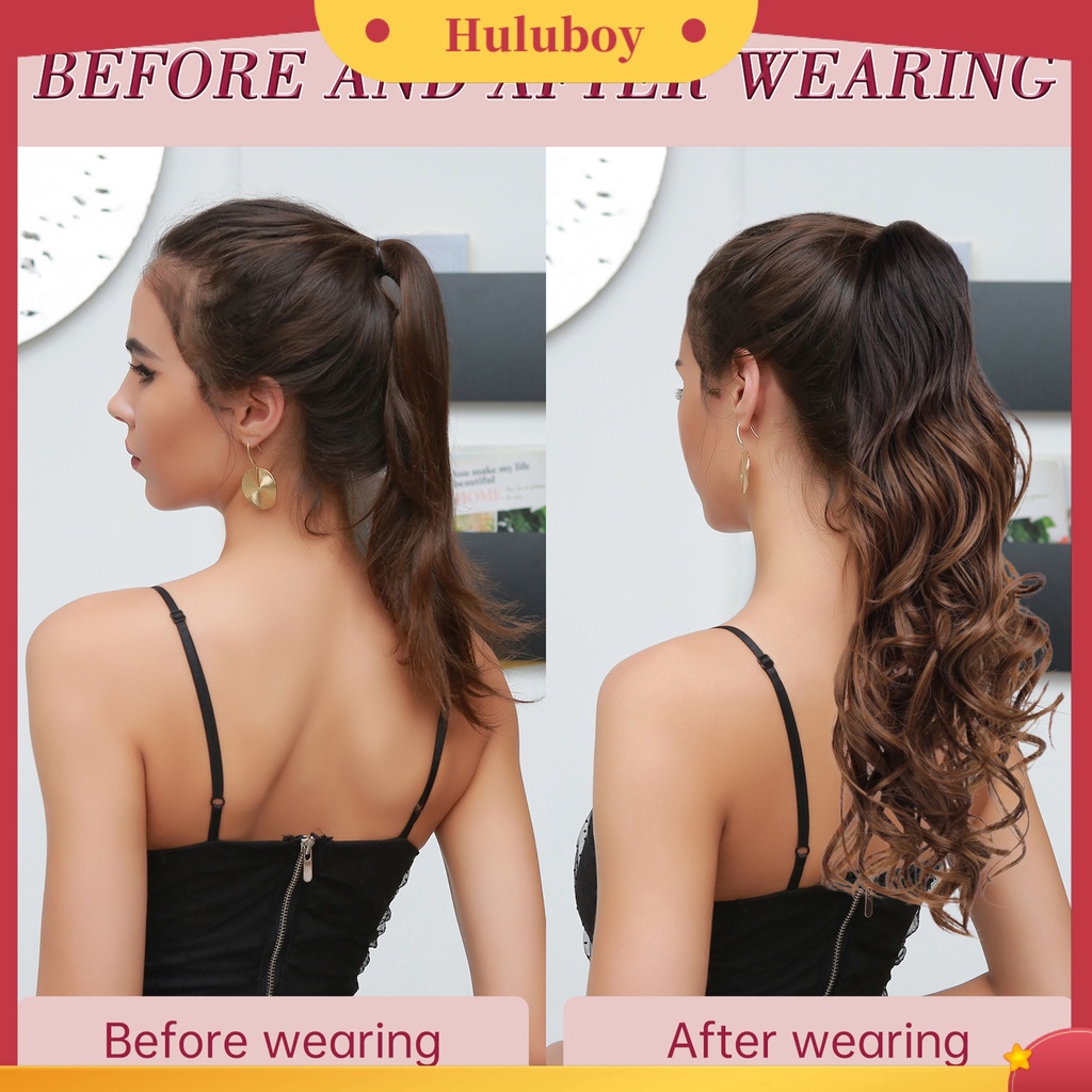 Wig Rambut Palsu Extension Bentuk Ponytail Panjang Keriting Dengan Klip Untuk Wanita