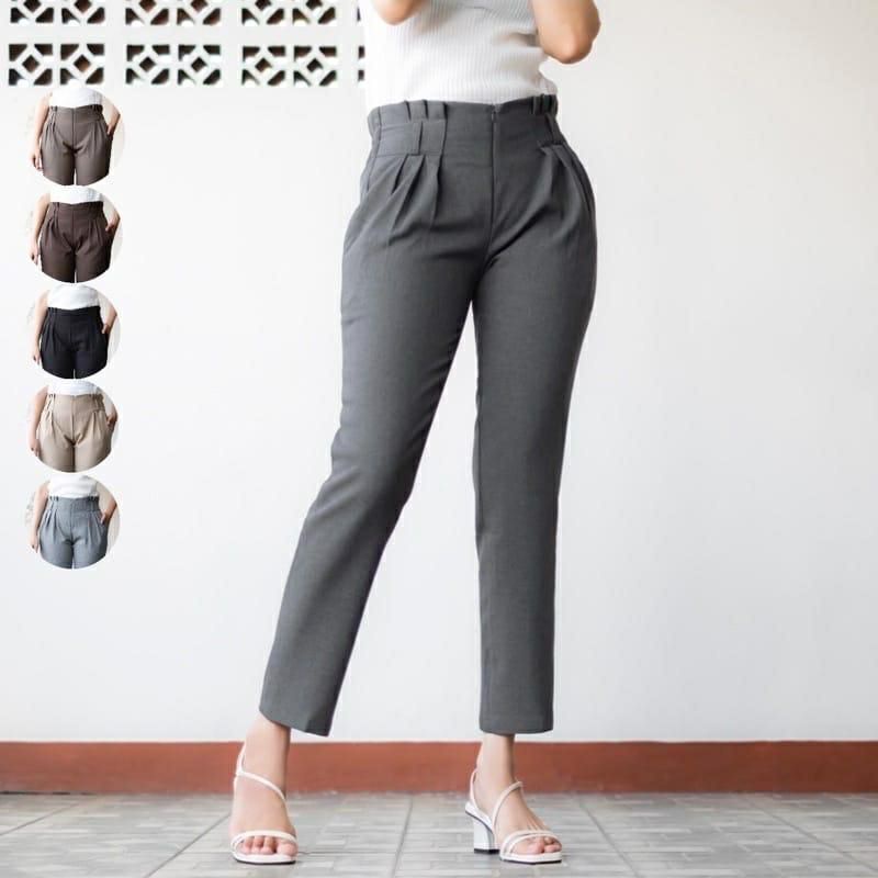 CELANA PANJANG HIGHWAIST BAGGY PANTS PINGGANG REMPEL / CELANA KANTOR WANITA