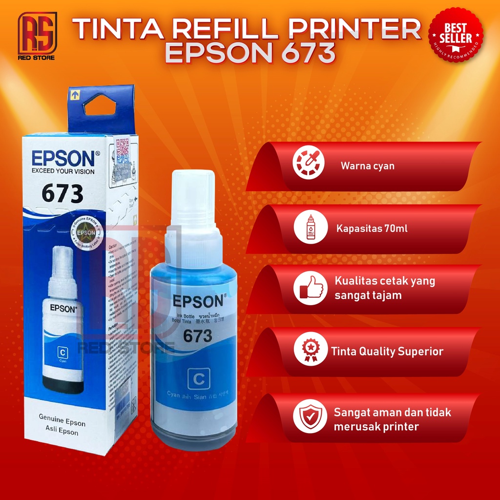 1 SET 6 PCS Tinta Epson 673 For Printer L800 L805 L810 L1800 Premium