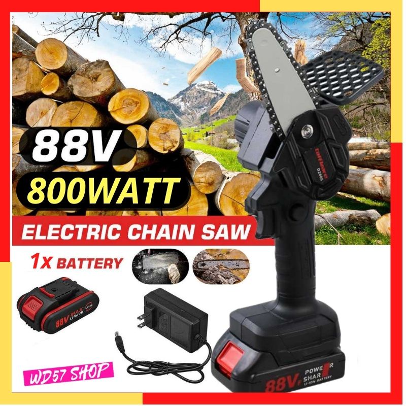 Gergaji Mesin Senso Potong Kayu Dahan Ranting Cordless Chainsaw Listrik Baterai USB Cas Charger Mura