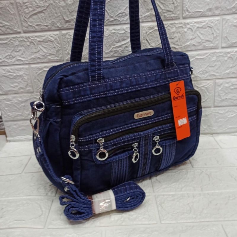 Tas selempang wanita bahan jeans original garnet