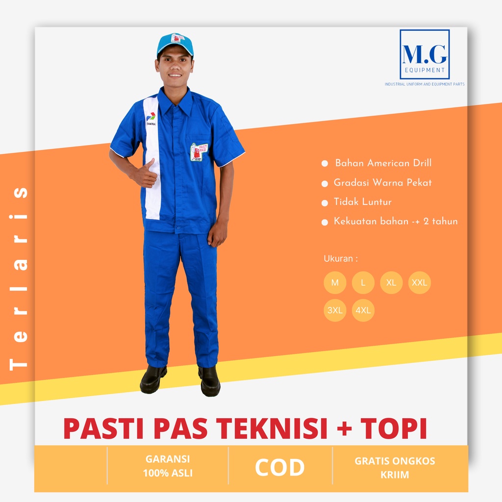 Seragam spbu pertamina pasti pas operator , pengawas, ob, teknisi + topi