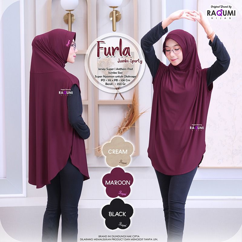 FURLA JUMBO SPORTY RAQUMI ORIGINAL | JILBAB JUMBO OLAHRAGA | JILBAB GYM | JILBAB JERSEY OLAHRAGA