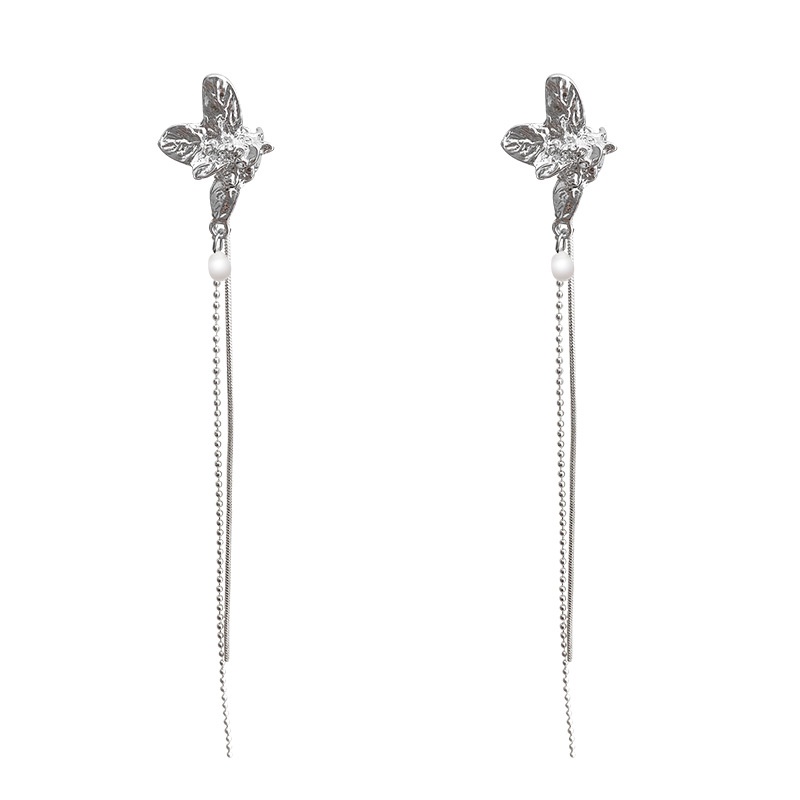 Fashion Panjang Rumbai Busur Klip Telinga Rumbai Ada Lubang Telinga Wanita Mutiara Ear Cuff