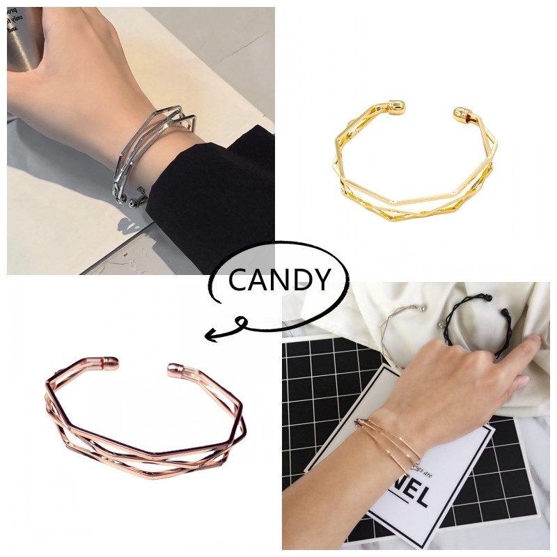 Candy Jewelry Fashion Irregular Bracelets Metal Multilayer Open Cuff Bracelet Women Bangles Black Gold Silver Color