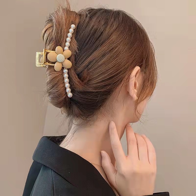 Bunga Mutiara Klip Rambut Wanita Vintage Gadis Besar Aksesoris Rambut Hair Pin Hair Claw Wanita Hiasan Kepala Jepit Rambut Elegan Korea INS Style