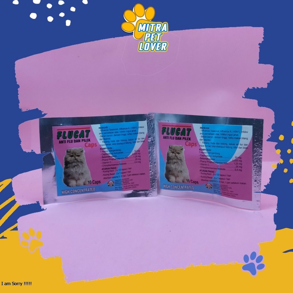 FORMULA MENYEMBUHKAN FLU KUCING - FLU CAT 10CAPSULE - KAPSUL UNTUK FLU KITTEN ATASI INFEKSI AKUT PERNAFASAN ANTI INGUS - MURAH ASLI GARANSI KUALITAS ORIGINAL - PET ANIMAL FLUCAT KAPSUL TAMASINDO OBAT KESEHATAN&amp;VITAMIN TERNAK HEWAN  MITRA PET LOVER