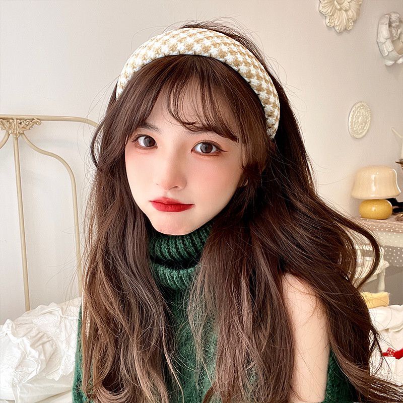 BANDO MOTIF BANDANA GARIS KOTAK-KOTAK BANDANA WANITA KOREA LEBAR RETRO VINTAGE