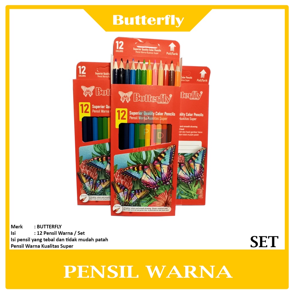 

BUTTERFLY - Pensil Warna Panjang Kualitas Super 12 Warna - Set