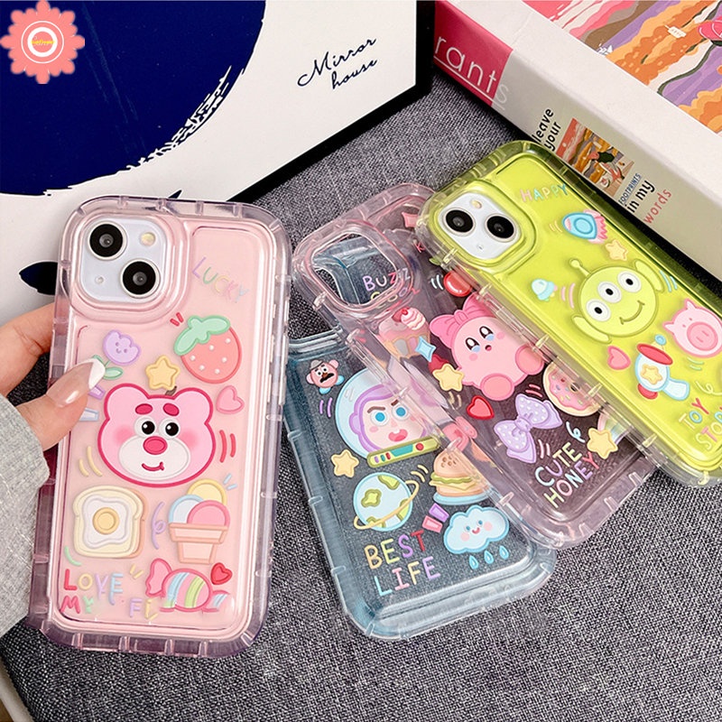 Casing Airbag Shockproof Kompatibel Untuk iPhone 7plus 11 14 13 12 Pro MAX XR 78 6 6S Plus X XS MAX Beruang Strawberry Lucu Kirby Cherry Candy Kartun Stiker Lembut TPU Phone Cover