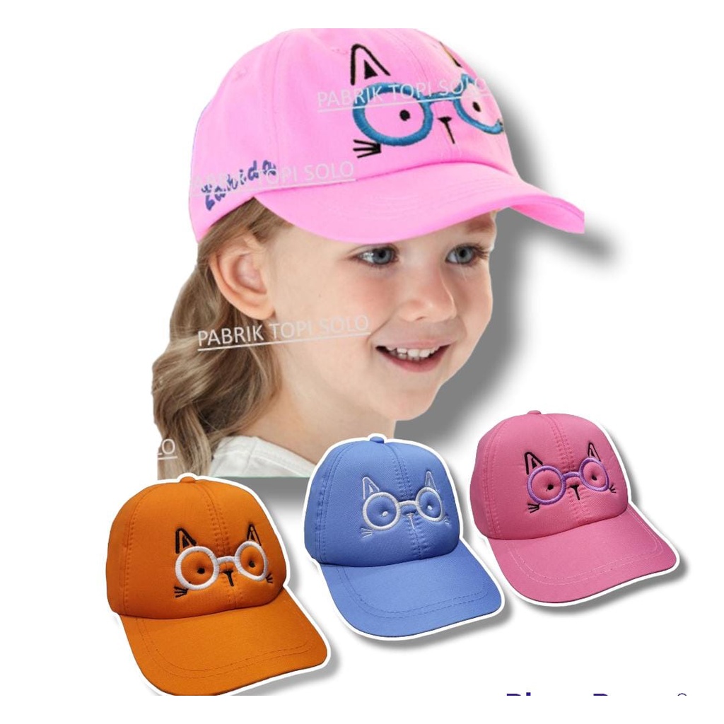 Topi Baseball Fashion Anak Lucu Motif Bordir Kucing Kacamata Unisex