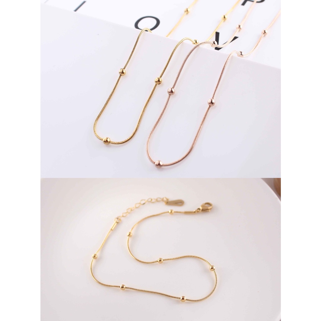 Set Titanium Kalung Dan Gelang Kaki Perhiasan Wanita 7347/0016