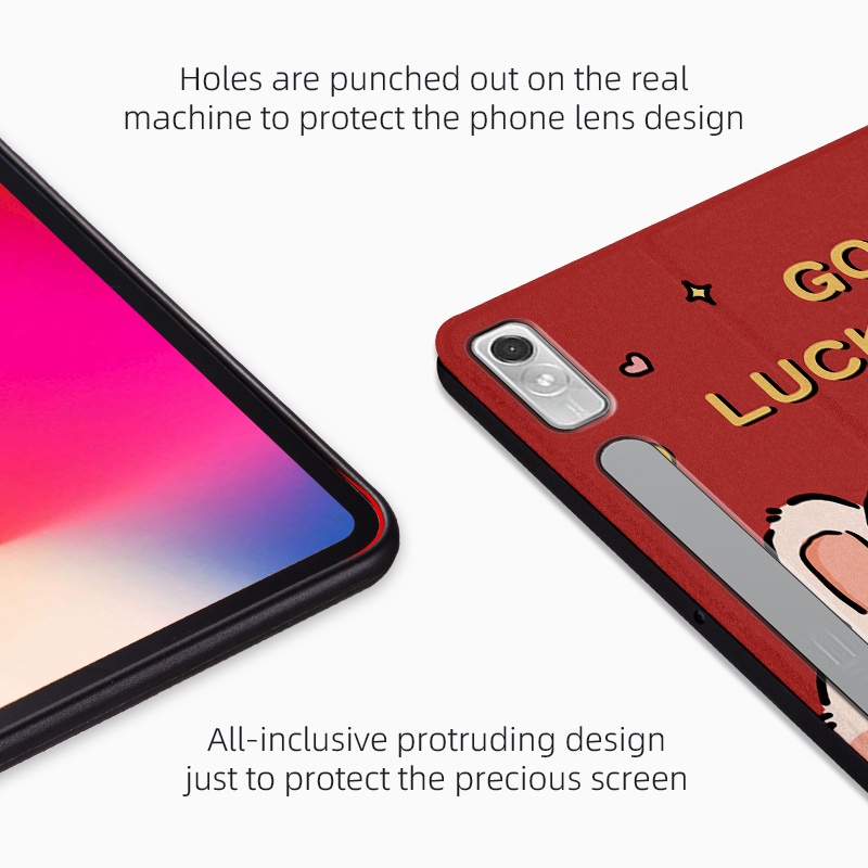 Untuk Lenovo XiaoXin Pad Pro (2022) 11.2 Inci TB-138FU Fashion Tablet Case NewYear Festival Pola Kelinci Lucu Flip Stand Casing PU Leather Cover Pelindung