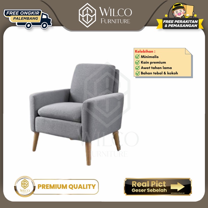 Sofa 1 Seater Minimalis Retro / Kursi 1 Dudukan Cafe Modern Abu Mewah
