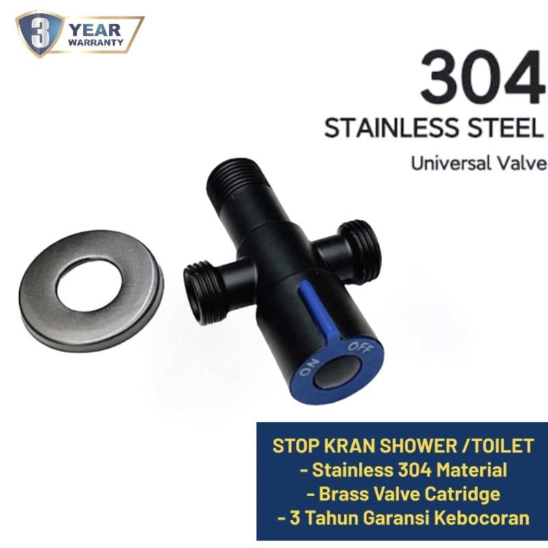 Stop Kran T StopKran Cabang Stainless / Kran Closet Shower Hitam 1/2 Inch 304