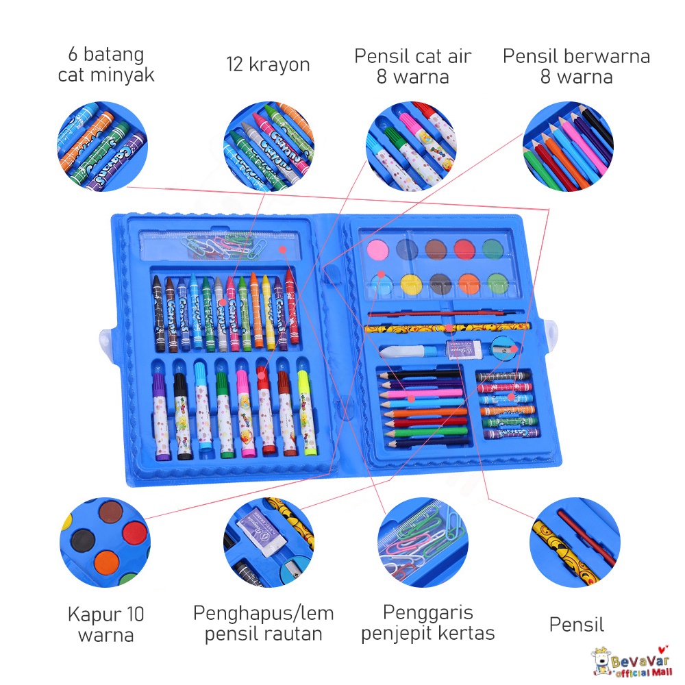 Bevavar 68Pcs Pensil Warna Set Alat Menggambar Mewarnai Crayon Set Anak