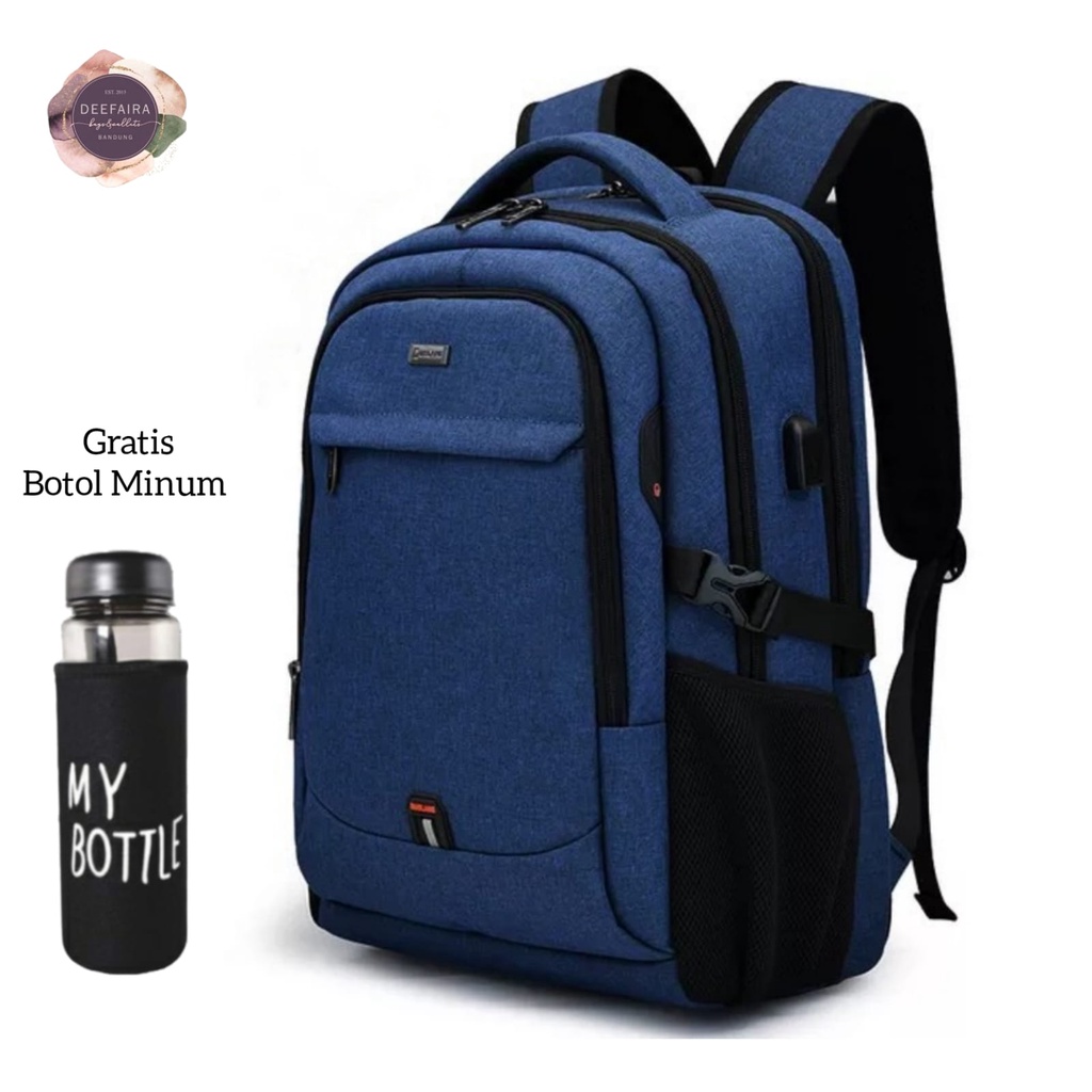 Tas Ransel Backpack Pria Bahan D3nim X34 Free Botol Minum Untuk Smp Sma Kuliah