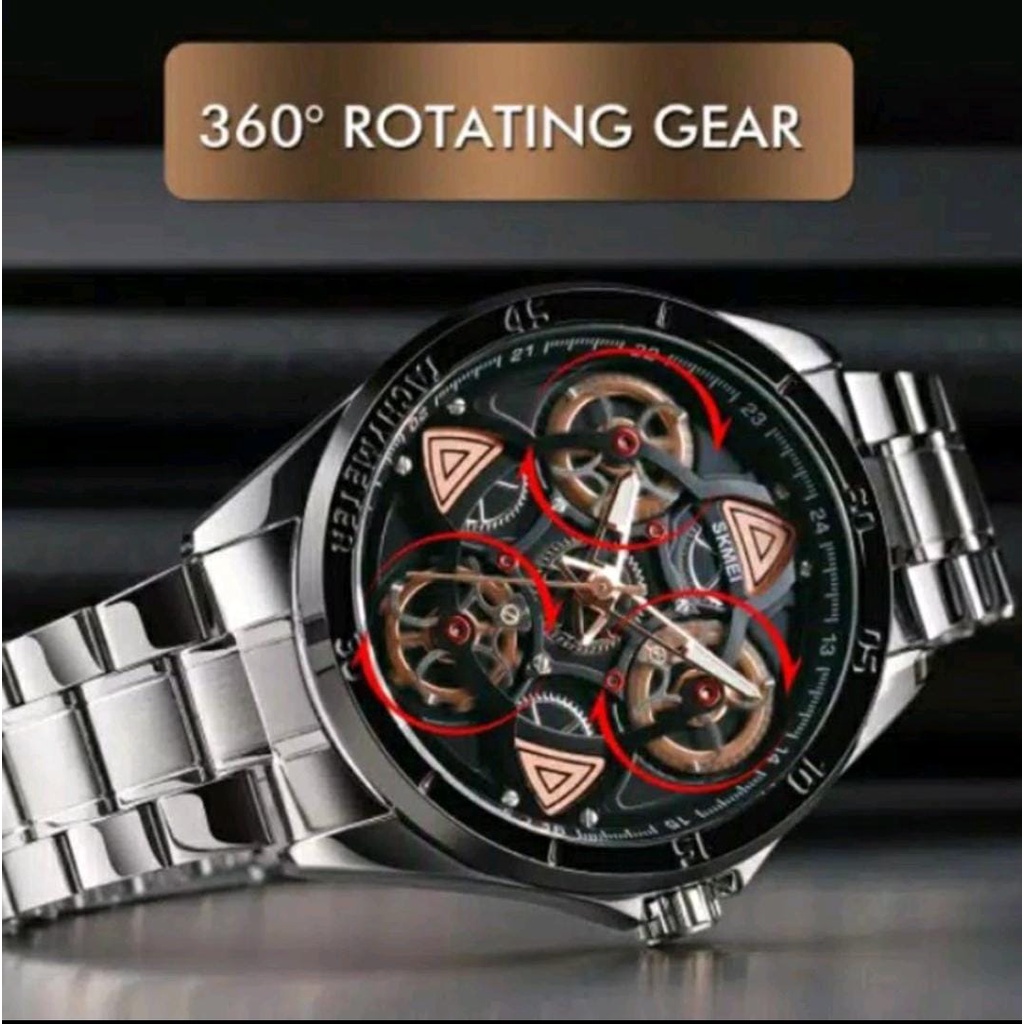 Jam Tangan Pria SKMEI 1678 Automatic Original Anti Air / Jam Tangan SKMEI 1678 Luxury Watch Men Quartz Stainless Steel 360° Rotating Gear Hollow