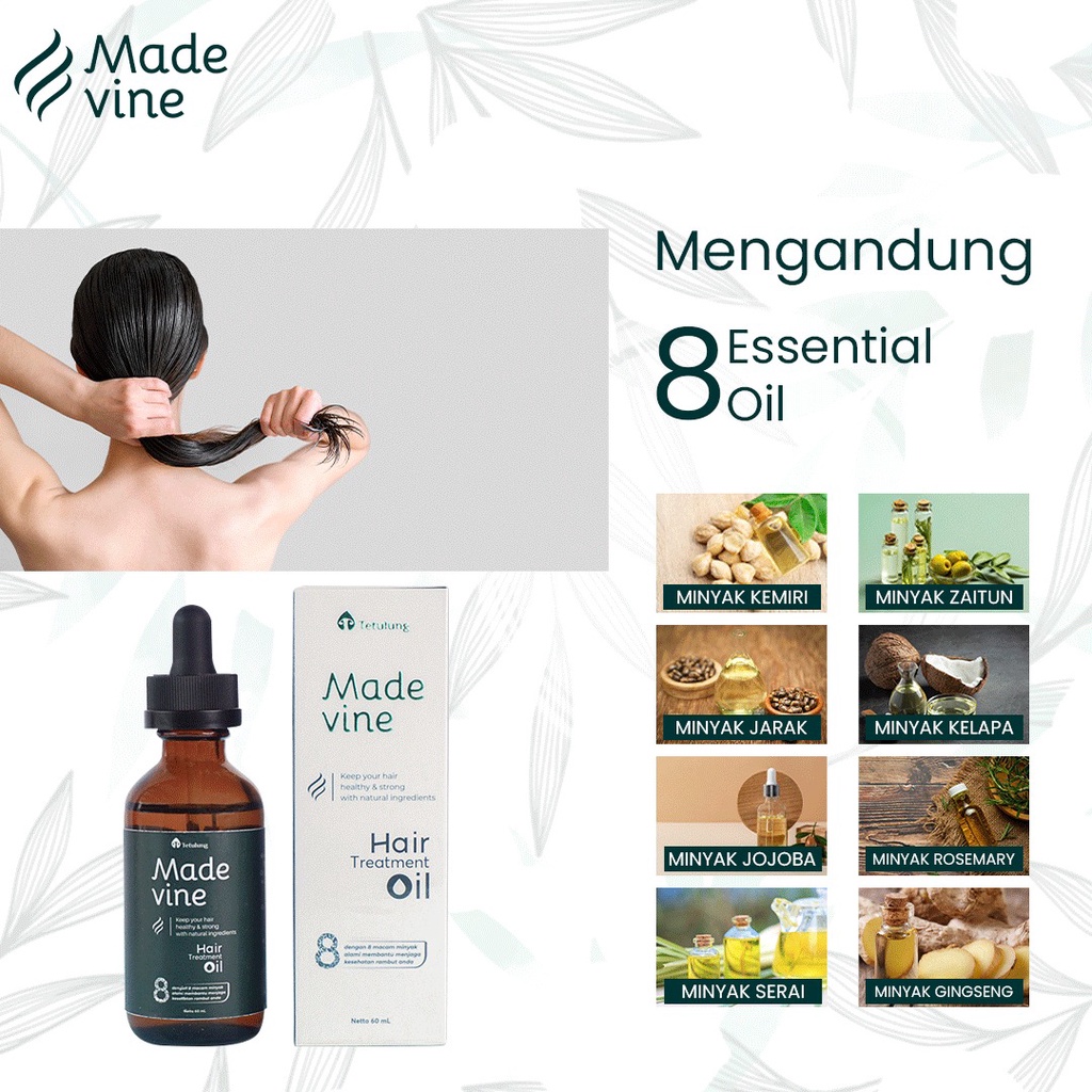 MADE VINE Penumbuh Rambut Botak - HAIR TREATMENT OIL 60ML SUDAH BPOM