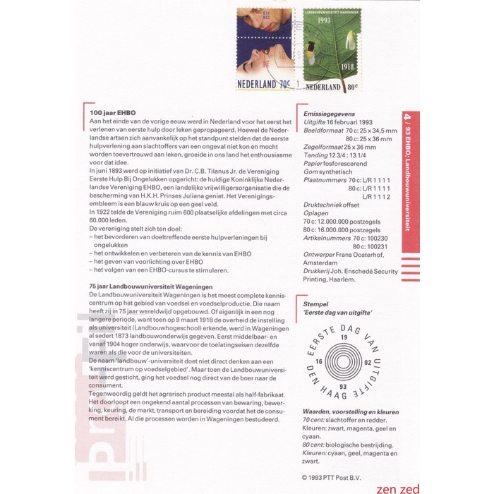 

A320 Prangko Info Page Belanda 1993 Anniversaries 2 Pcs